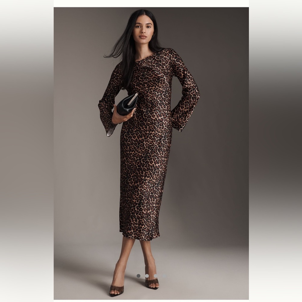 Anthropologie Leopard Print Long Sleeve Dress